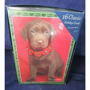 Chocolate Lab Puppy in Christmas Collar 16 Classic Holiday Cards New Old Stock